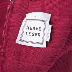 Pre Owned Herve Leger Dark Maroon Keyhole Detail Iridessa Bandage Dress M
