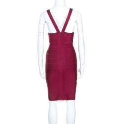 Pre Owned Herve Leger Dark Maroon Keyhole Detail Iridessa Bandage Dress M