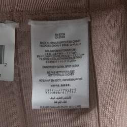 Pre Owned Herve Leger Metallic Rose Gold Foil Knit Bandage Maxi Dress M