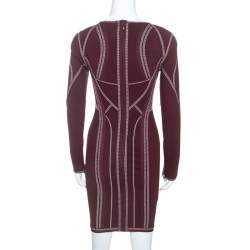 مملوكة مسبقًا فستان هيرفي ليجر ايلانيا بوديكون أكمام طويلة حافة ميتاليك عنابي XS