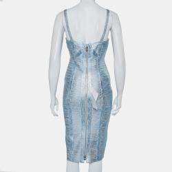 Herve Leger Blue Crushed Metallic Knit Bandage Dress M