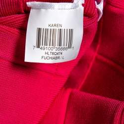 Herve Leger Fuchsia Karen Long Bandage Dress L 