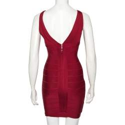 Herve Leger Burgundy Lauren Bandage Cocktail Dress XS