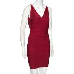 Herve Leger Burgundy Lauren Bandage Cocktail Dress XS