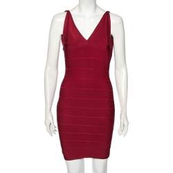 Herve Leger Burgundy Lauren Bandage Cocktail Dress XS