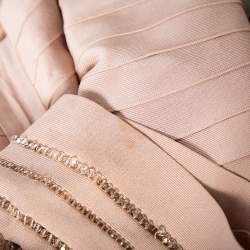 مملوكة مسبقًا Herve Leger Blush Pink Spandex Bead Embellished Cap Sleeve Top & Cecilia Skirt Set S