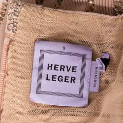 مملوكة مسبقًا Herve Leger Blush Pink Spandex Bead Embellished Cap Sleeve Top & Cecilia Skirt Set S