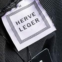 مملوكة مسبقًا Herve Leger Black Embellished Stretch Knit Long Sleeve Mini Dress M