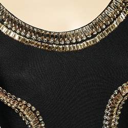 مملوكة مسبقًا Herve Leger Black Embellished Stretch Knit Long Sleeve Mini Dress M