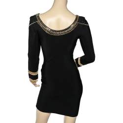 مملوكة مسبقًا Herve Leger Black Embellished Stretch Knit Long Sleeve Mini Dress M