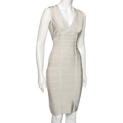 Herve Leger Light Grey Bandage Sleeveless Bodycon Dress M