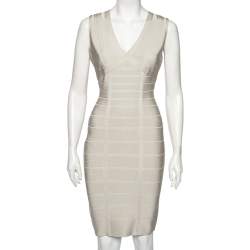 Herve Leger Light Grey Bandage Sleeveless Bodycon Dress M