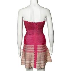 Herve Leger Fuchsia Ombre Knit Scalloped Strapless Dress S