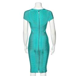 Herve Leger Blue Bandage Cap Sleeve Bodycon Dress S