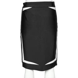 Pre Owned Herve Leger Black Knit Contrast Detail Pencil Skirt M
