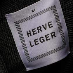 Pre Owned Herve Leger Black Knit Contrast Detail Pencil Skirt M