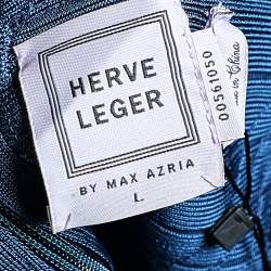 مملوكة مسبقًا Herve Leger Navy Blue Knit Kahli Bandage Dress L