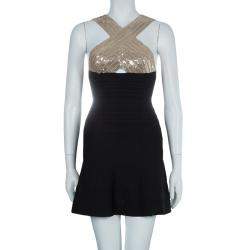 Herve Leger Black Crossover Sequin Embellished Bandage Dress XS