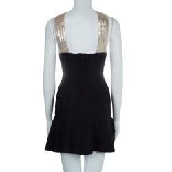 Herve Leger Black Crossover Sequin Embellished Bandage Dress XS