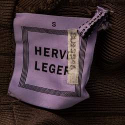 Herve Leger Grey Cross Back PU Sequin Embellished Bandage Dress S