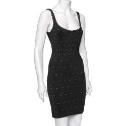 Herve Leger Black Lurex Knit Embellished Fitted Dress S 