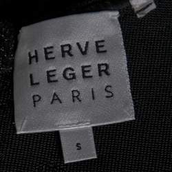 Herve Leger Black Lurex Knit Embellished Fitted Dress S 
