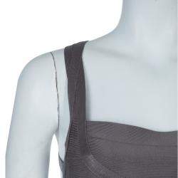 Pre Owned Herve Leger Grey Cross Back PU Sequin Embellished Bandage Dress S