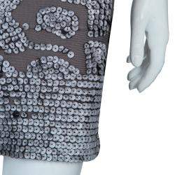 Pre Owned Herve Leger Grey Cross Back PU Sequin Embellished Bandage Dress S