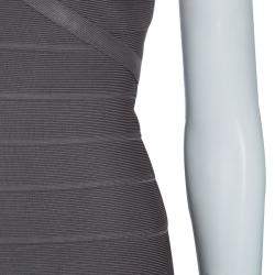 Pre Owned Herve Leger Grey Cross Back PU Sequin Embellished Bandage Dress S
