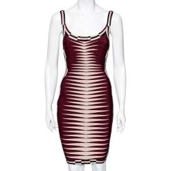 Herve Leger Maroon & Cream Patterned Stretch Knit Karlie Short Dress XS