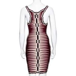 Herve Leger Maroon & Cream Patterned Stretch Knit Karlie Short Dress XS