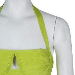 Herve Leger Neon Green Knit Halter Bandage Dress S