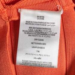 Pre Owned Herve Leger Orange Bandage Sleeveless Bodycon Dress S