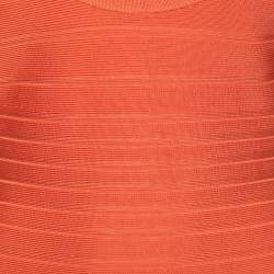 Pre Owned Herve Leger Orange Bandage Sleeveless Bodycon Dress S