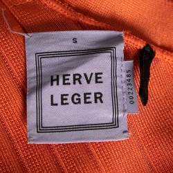 Pre Owned Herve Leger Orange Bandage Sleeveless Bodycon Dress S