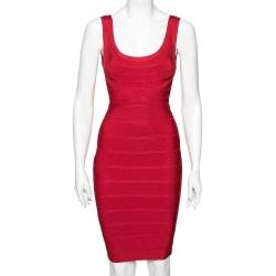 Herve Leger Red Bandage Bodycon Midi Dress XS