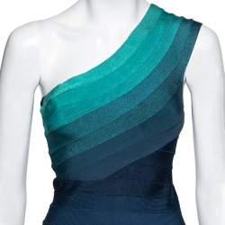 Herve Leger Blue & Green Ombre Bandage One-Shoulder Eliana Dress S 