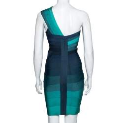 Herve Leger Blue & Green Ombre Bandage One-Shoulder Eliana Dress S 