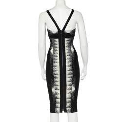 Herve Leger Monochrome Crystal Embellished Stretch Knit Bodycon Dress S