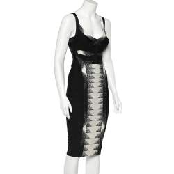 Herve Leger Monochrome Crystal Embellished Stretch Knit Bodycon Dress S