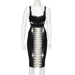 Herve Leger Monochrome Crystal Embellished Stretch Knit Bodycon Dress S