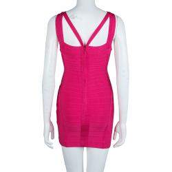 Pre Owned فستان هيرفي ليجي بانتدج تريكو وردي بلا أكمام S