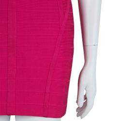 Pre Owned فستان هيرفي ليجي بانتدج تريكو وردي بلا أكمام S