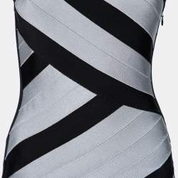 Pre Owned فستان بوديكون هيرفي ليجي بكتف واحد بانداج أسود ورصاصي مقاس وسط ( ميديوم )