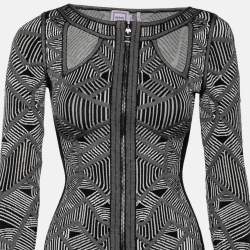 Pre Owned Herve Leger Monochrome Jacquard Knit Axelle Bodycon Dress XS