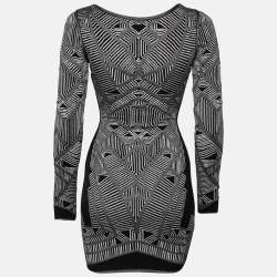 Pre Owned Herve Leger Monochrome Jacquard Knit Axelle Bodycon Dress XS