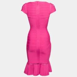Herve Leger Pink Bandage Cap Sleeve Muriel Bodycon Dress XS