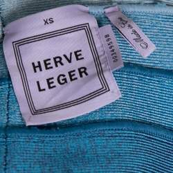 Pre Owned Herve Leger Blue Ombre Bandage One-Shoulder Anett Bodycon Dress XS 