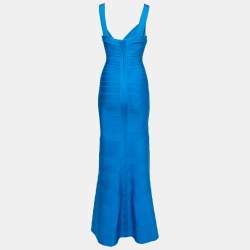 Herve Leger Blue Bandage Sleeveless Bodycon Gown XS