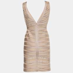 Pre Owned Herve Leger Pale Pink Embellished Eliza Bodycon Dress M